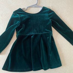 Velvet Long Sleeve Dress in Green for Toddler Girls